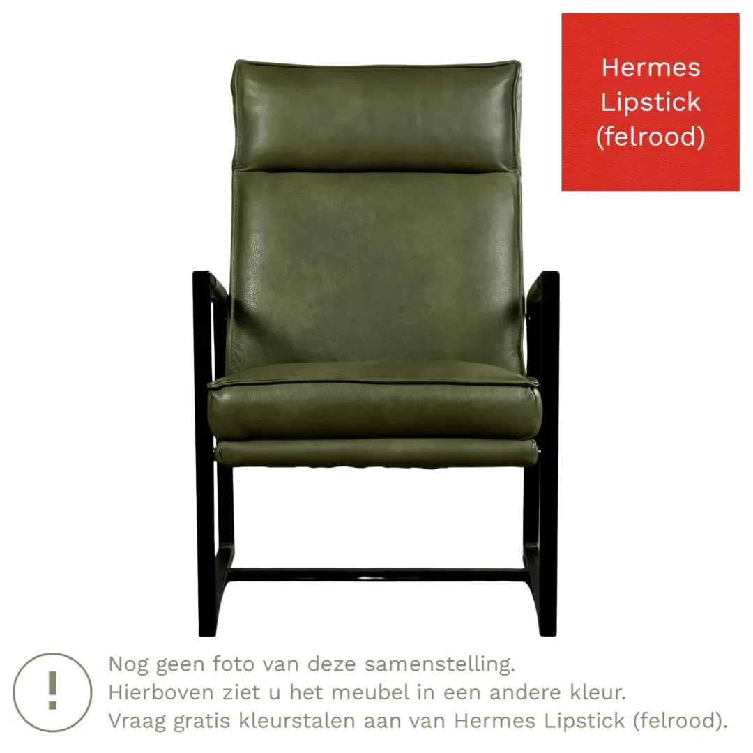 afbeelding van Leren fauteuil Square - Hermes Lipstick (felrood)