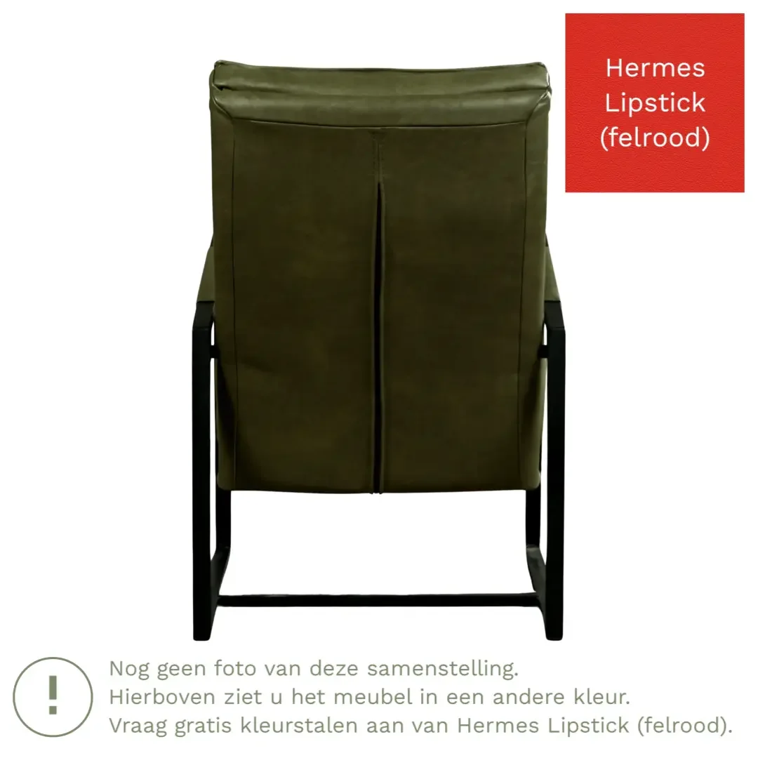 afbeelding van Leren fauteuil Square - Hermes Lipstick (felrood)
