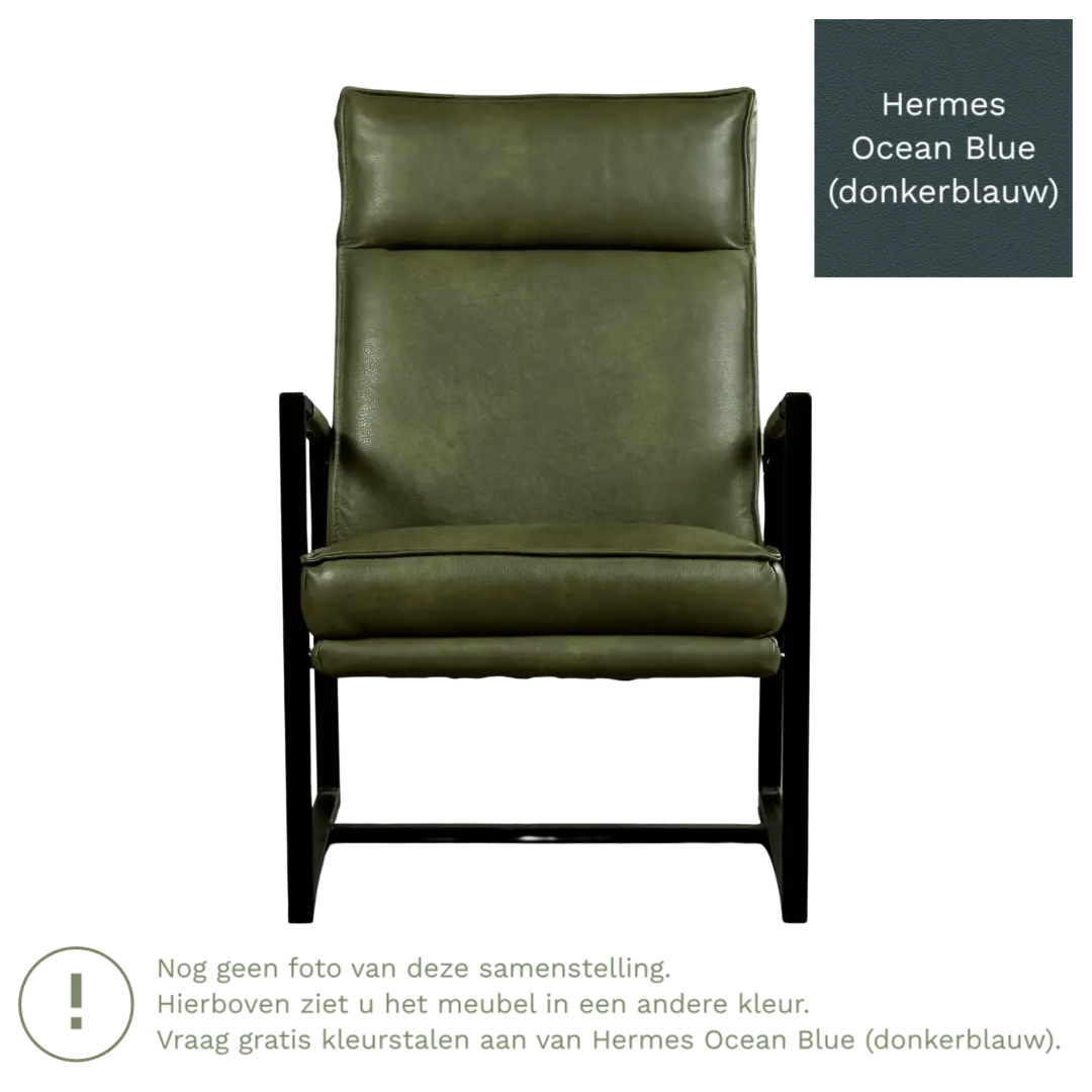 afbeelding van Leren fauteuil Square - Hermes Ocean Blue (donkerblauw)