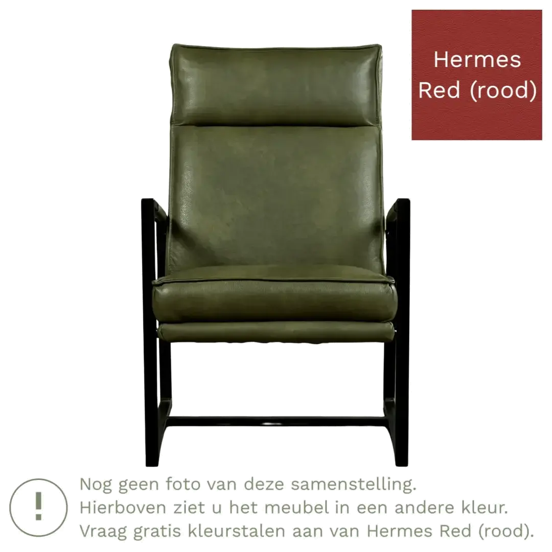 afbeelding van Leren fauteuil Square - Hermes Red (rood)