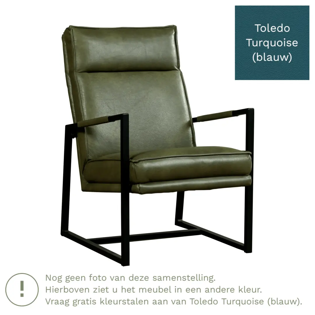 afbeelding van Leren fauteuil Square - Toledo Turquoise (blauw)