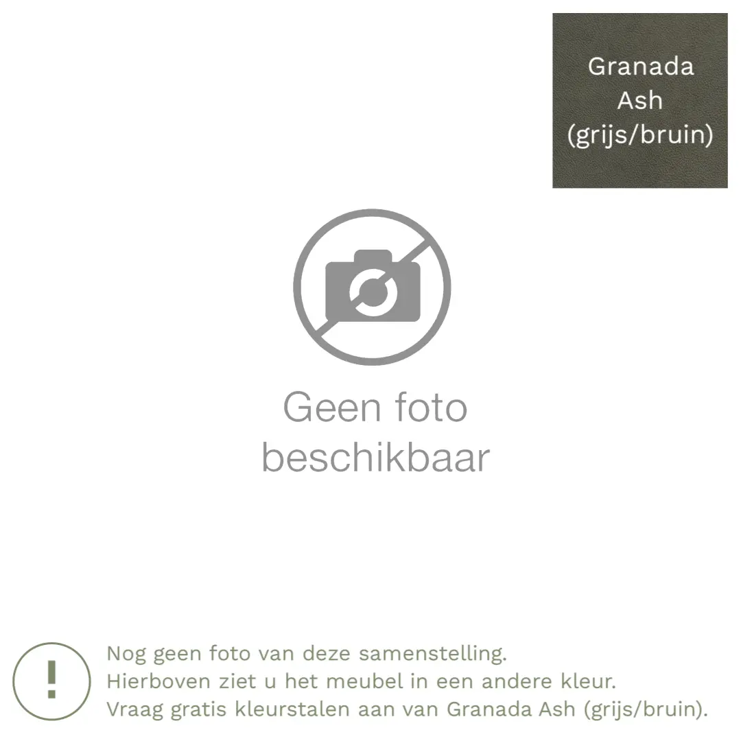 afbeelding van Leren hoekbank Fine - 2,5 zits arm links + longchair rechts - Granada Ash (grijs/bruin) - Poten hout zwart