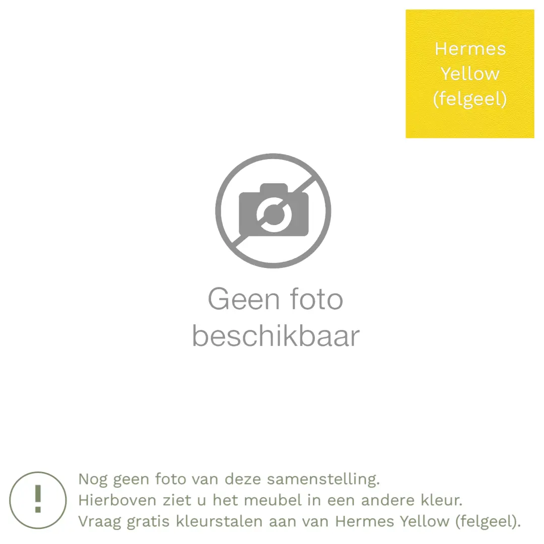 afbeelding van Leren hoekbank Fine - 2,5 zits arm links + longchair rechts - Hermes Yellow (felgeel) - Poten hout bruin