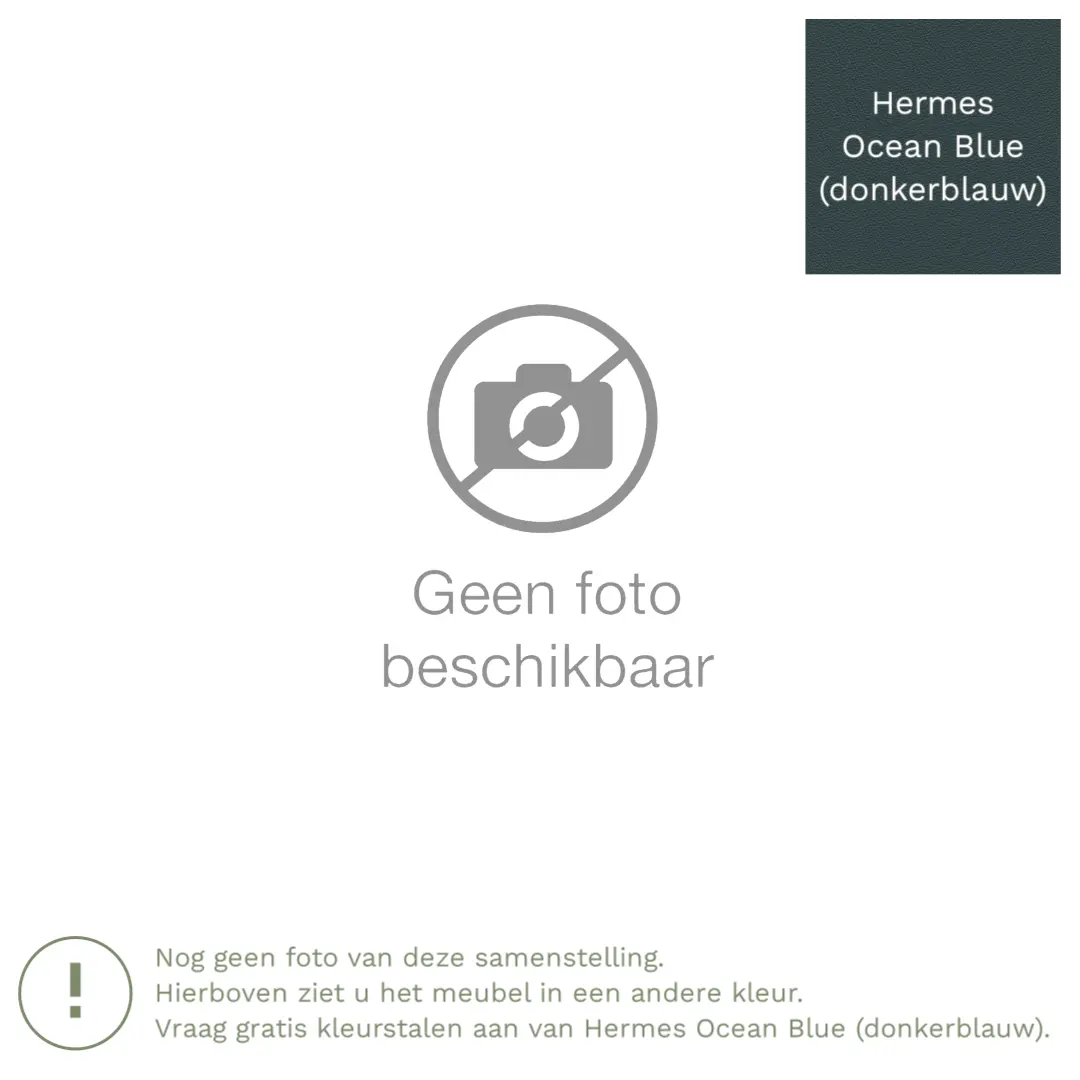 afbeelding van Leren hoekbank Fine - 2,5 zits arm rechts + longchair links - Hermes Ocean Blue (donkerblauw) - Poten hout bruin
