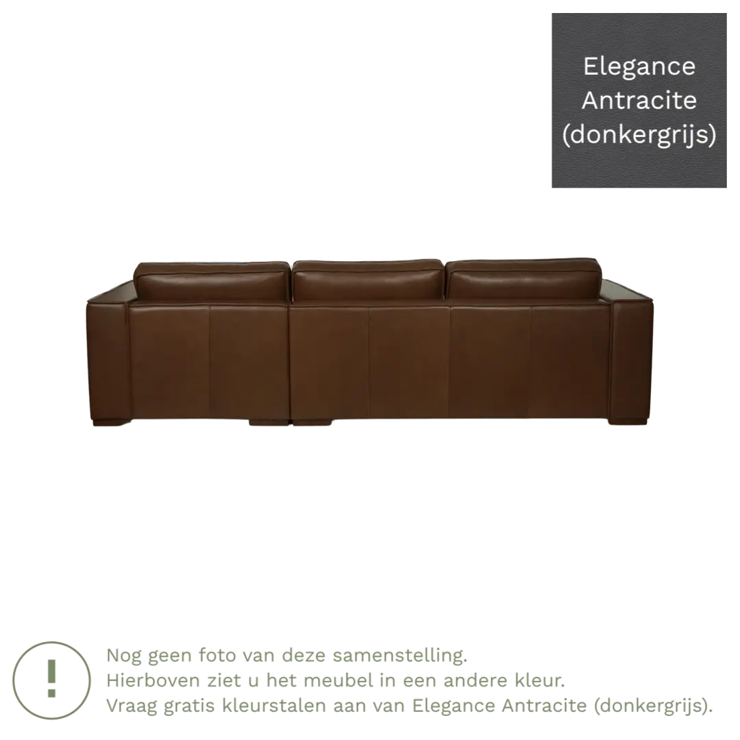 afbeelding van Leren hoekbank Fine - 2 zits arm rechts + longchair links - Elegance Antracite (donkergrijs) - Poten hout zwart