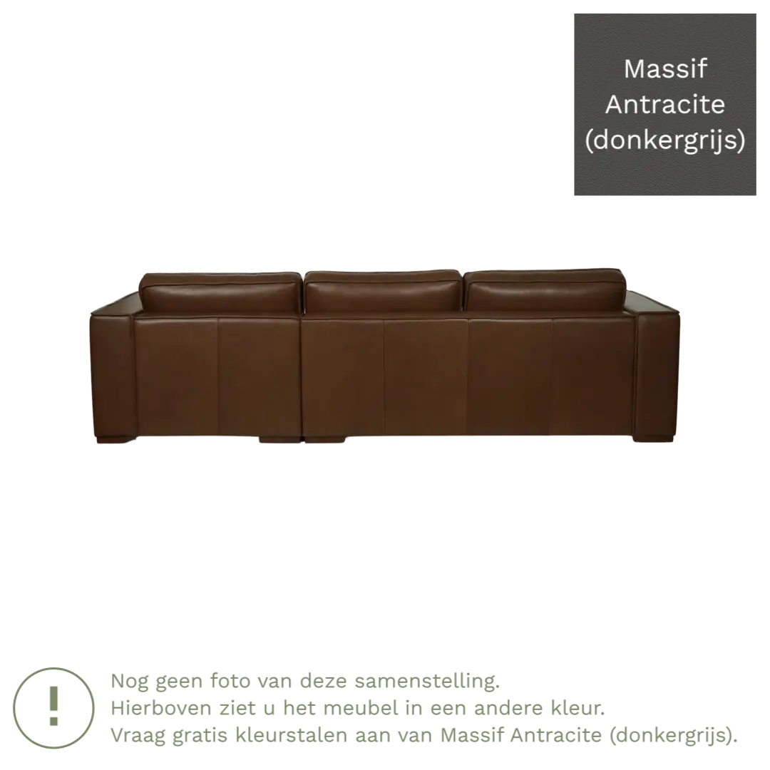 afbeelding van Leren hoekbank Fine - 2 zits arm rechts + longchair links - Massif Antracite (donkergrijs) - Poten hout zwart