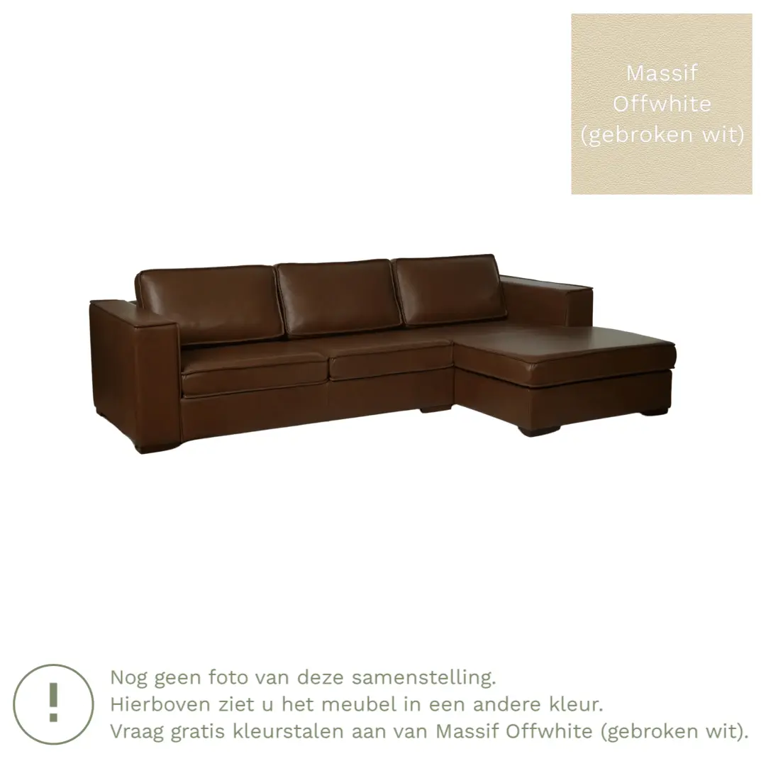 afbeelding van Leren hoekbank Fine - 2 zits arm rechts + longchair links - Massif Offwhite (gebroken wit) - Poten hout zwart