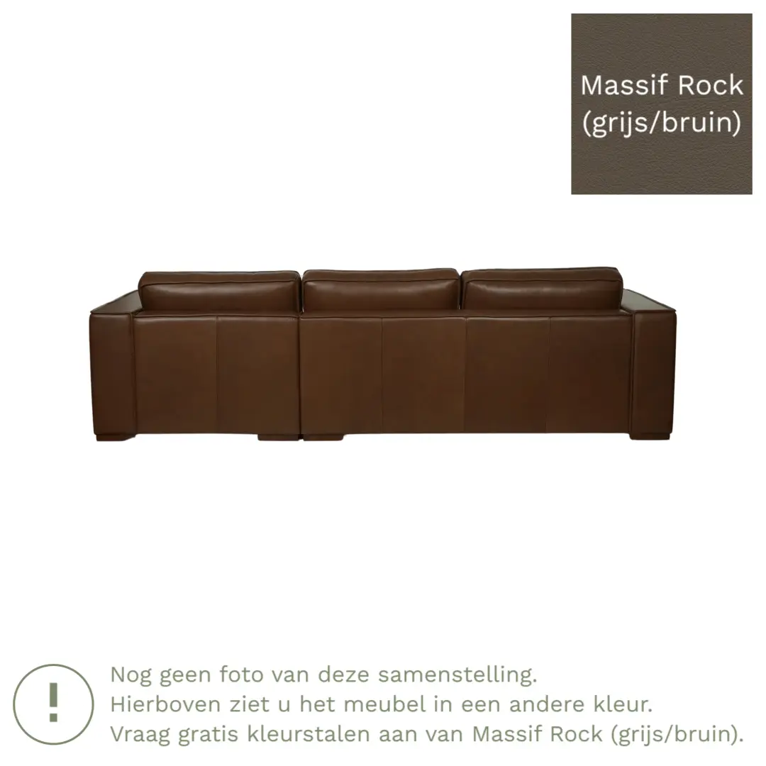afbeelding van Leren hoekbank Fine - 2 zits arm rechts + longchair links - Massif Rock (grijs/bruin) - Poten hout bruin