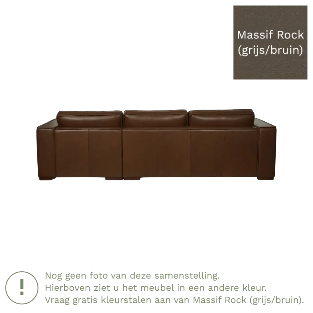 afbeelding van Leren hoekbank Fine - 2 zits arm rechts + longchair links - Massif Rock (grijs/bruin) - Poten hout zwart