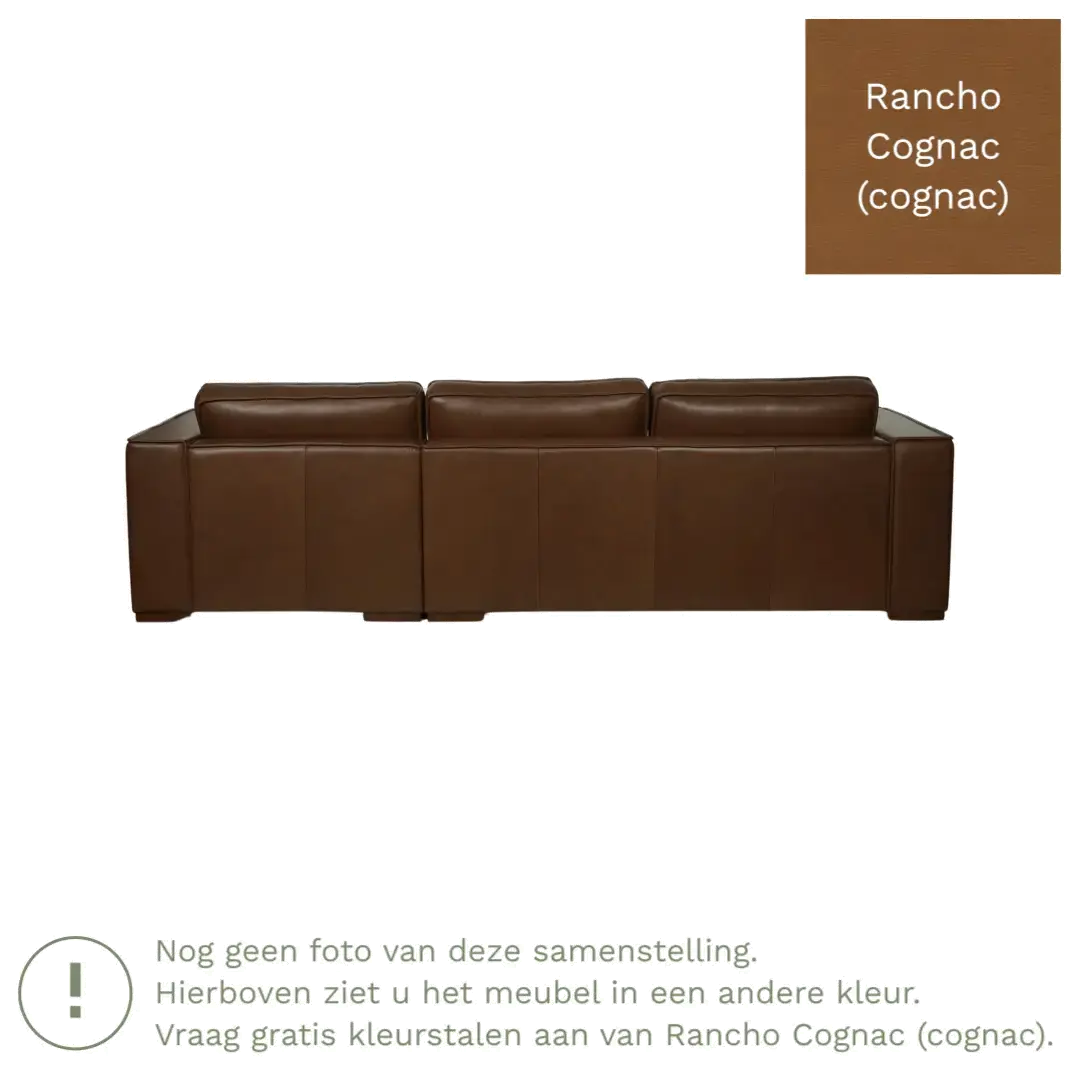 afbeelding van Leren hoekbank Fine - 2 zits arm rechts + longchair links - Rancho Cognac (cognac) - Poten hout zwart