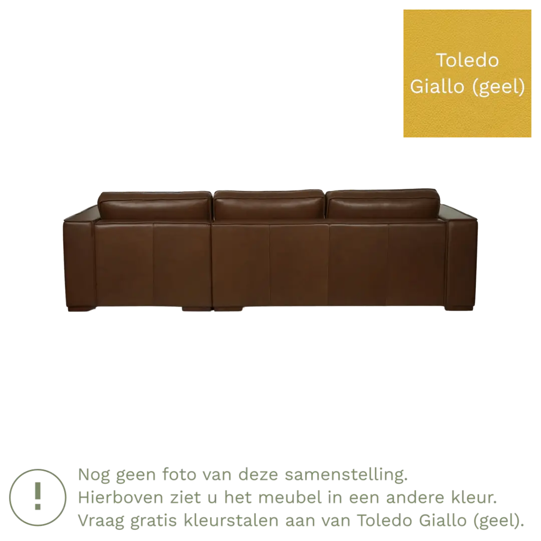 afbeelding van Leren hoekbank Fine - 2 zits arm rechts + longchair links - Toledo Giallo (geel) - Poten hout zwart