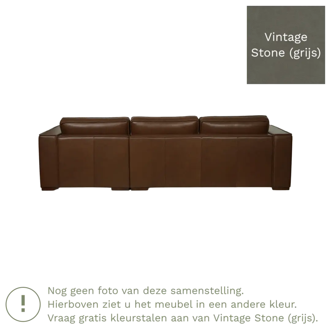 afbeelding van Leren hoekbank Fine - 2 zits arm rechts + longchair links - Vintage Stone (grijs) - Poten hout bruin
