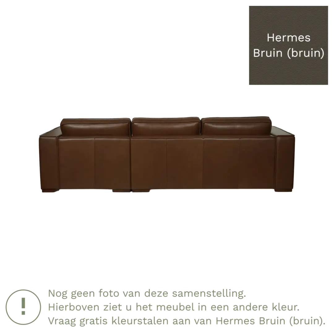 afbeelding van Leren hoekbank Fine - 3 zits arm links + longchair rechts - Hermes Bruin (bruin) - Poten hout zwart
