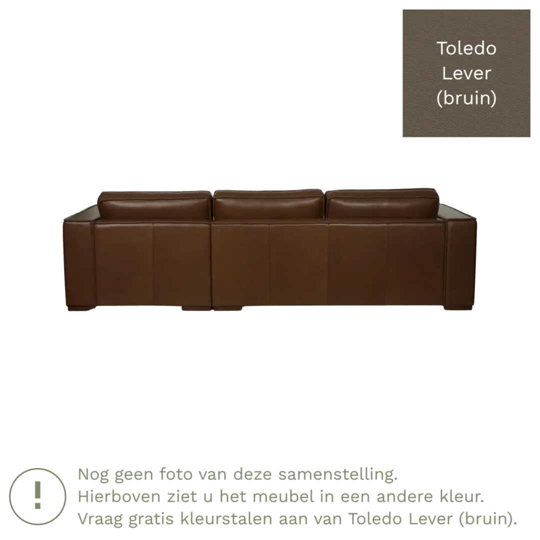 afbeelding van Leren hoekbank Fine - 3 zits arm links + longchair rechts - Toledo Lever (bruin) - Poten hout bruin
