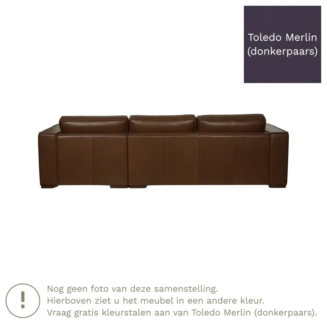 afbeelding van Leren hoekbank Fine - 3 zits arm links + longchair rechts - Toledo Merlin (donkerpaars) - Poten hout zwart