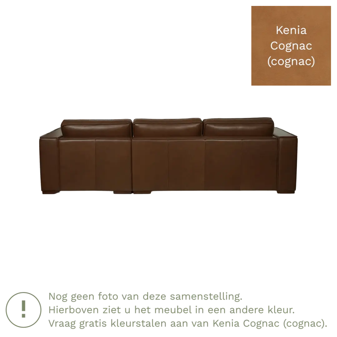 afbeelding van Leren hoekbank Fine - 3 zits arm rechts + longchair links - Kenia Cognac (cognac) - Poten hout bruin