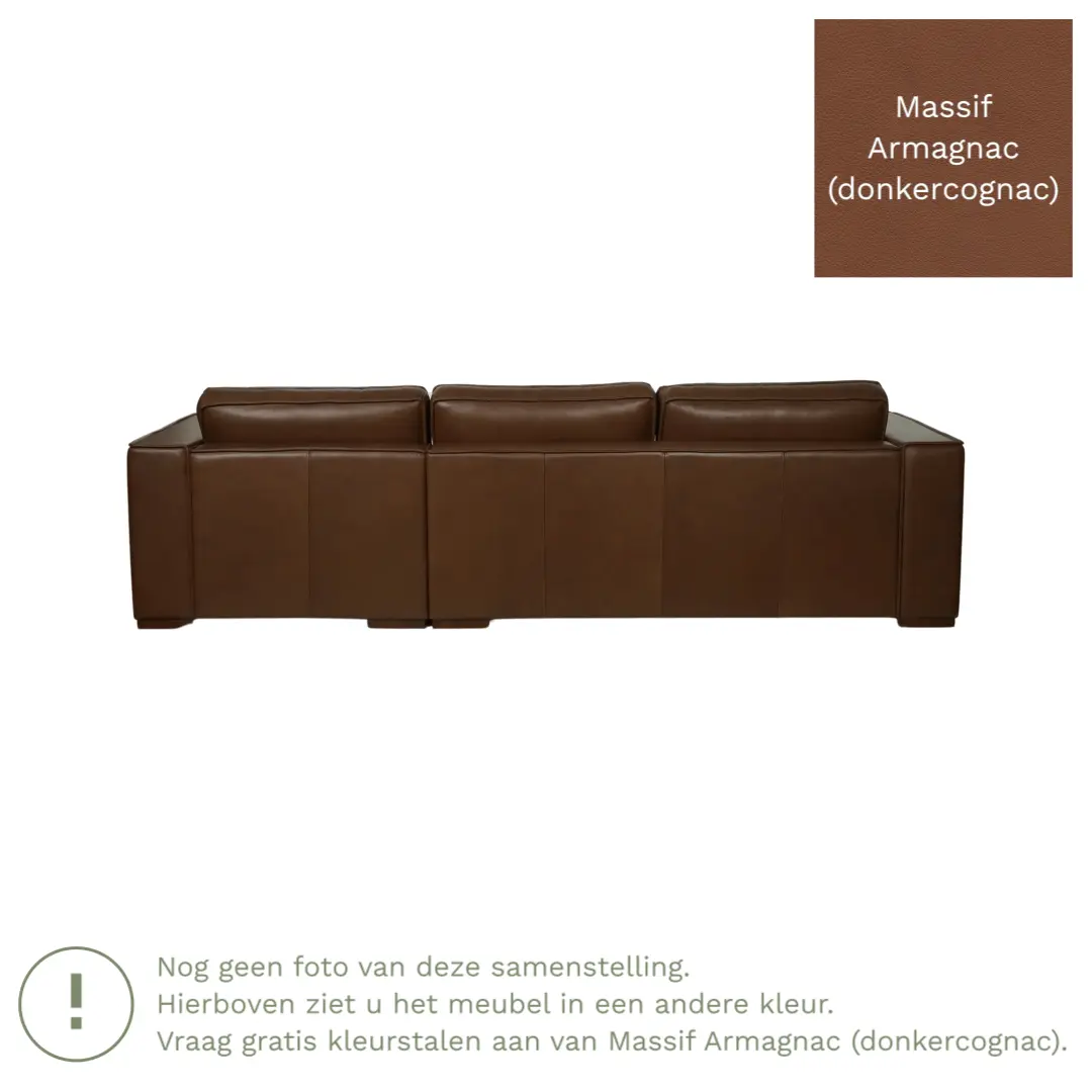 afbeelding van Leren hoekbank Fine - 3 zits arm rechts + longchair links - Massif Armagnac (donkercognac) - Poten hout bruin