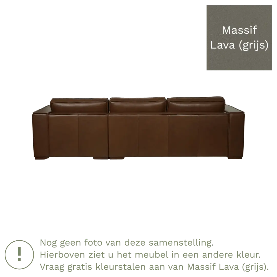 afbeelding van Leren hoekbank Fine - 3 zits arm rechts + longchair links - Massif Lava (grijs) - Poten hout zwart