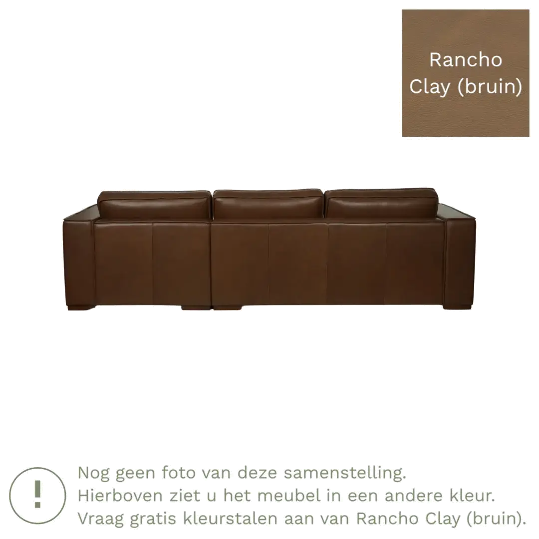 afbeelding van Leren hoekbank Fine - 3 zits arm rechts + longchair links - Rancho Clay (bruin) - Poten hout bruin
