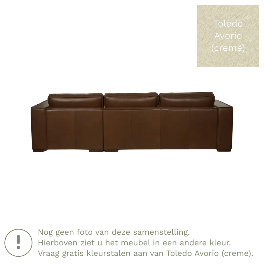 afbeelding van Leren hoekbank Fine - 3 zits arm rechts + longchair links - Toledo Avorio (crème) - Poten hout zwart