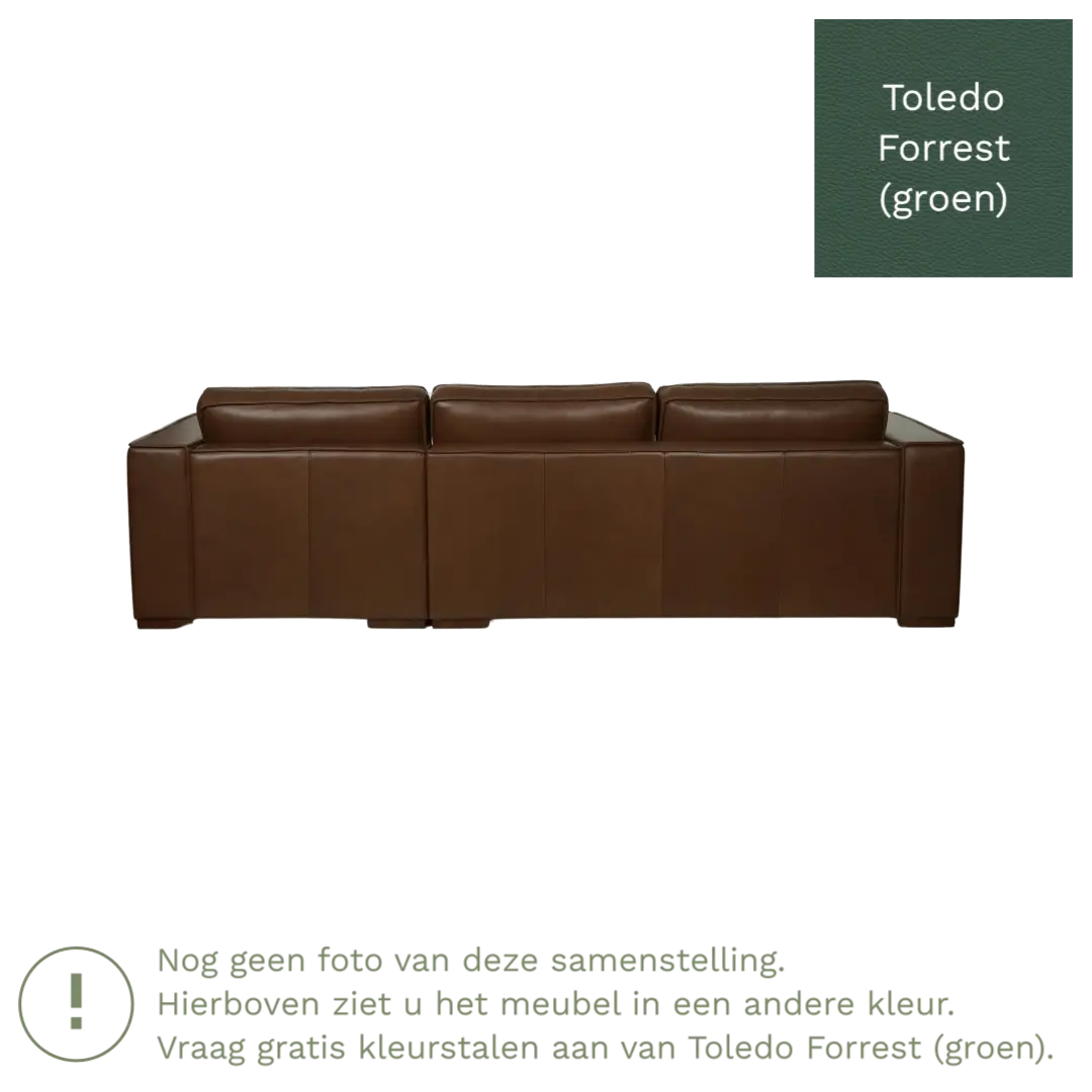 afbeelding van Leren hoekbank Fine - 3 zits arm rechts + longchair links - Toledo Forrest (groen) - Poten hout bruin