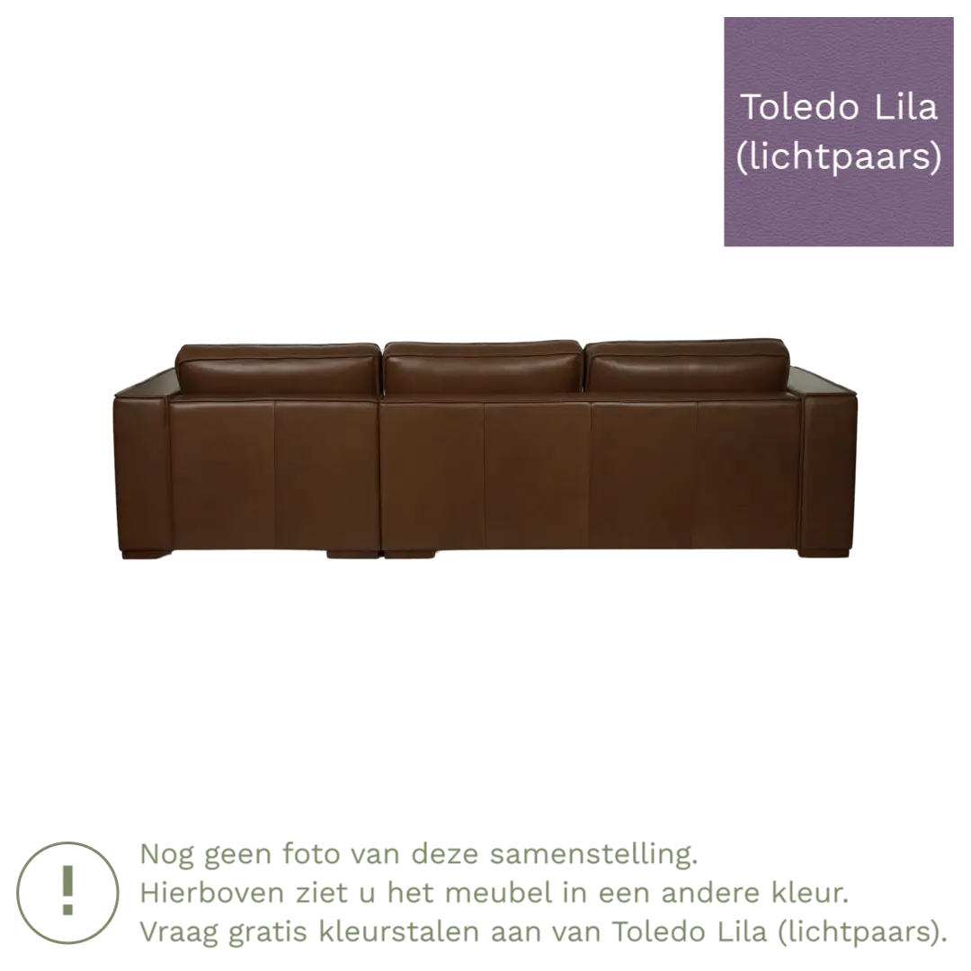 afbeelding van Leren hoekbank Fine - 3 zits arm rechts + longchair links - Toledo Lila (lichtpaars) - Poten hout zwart