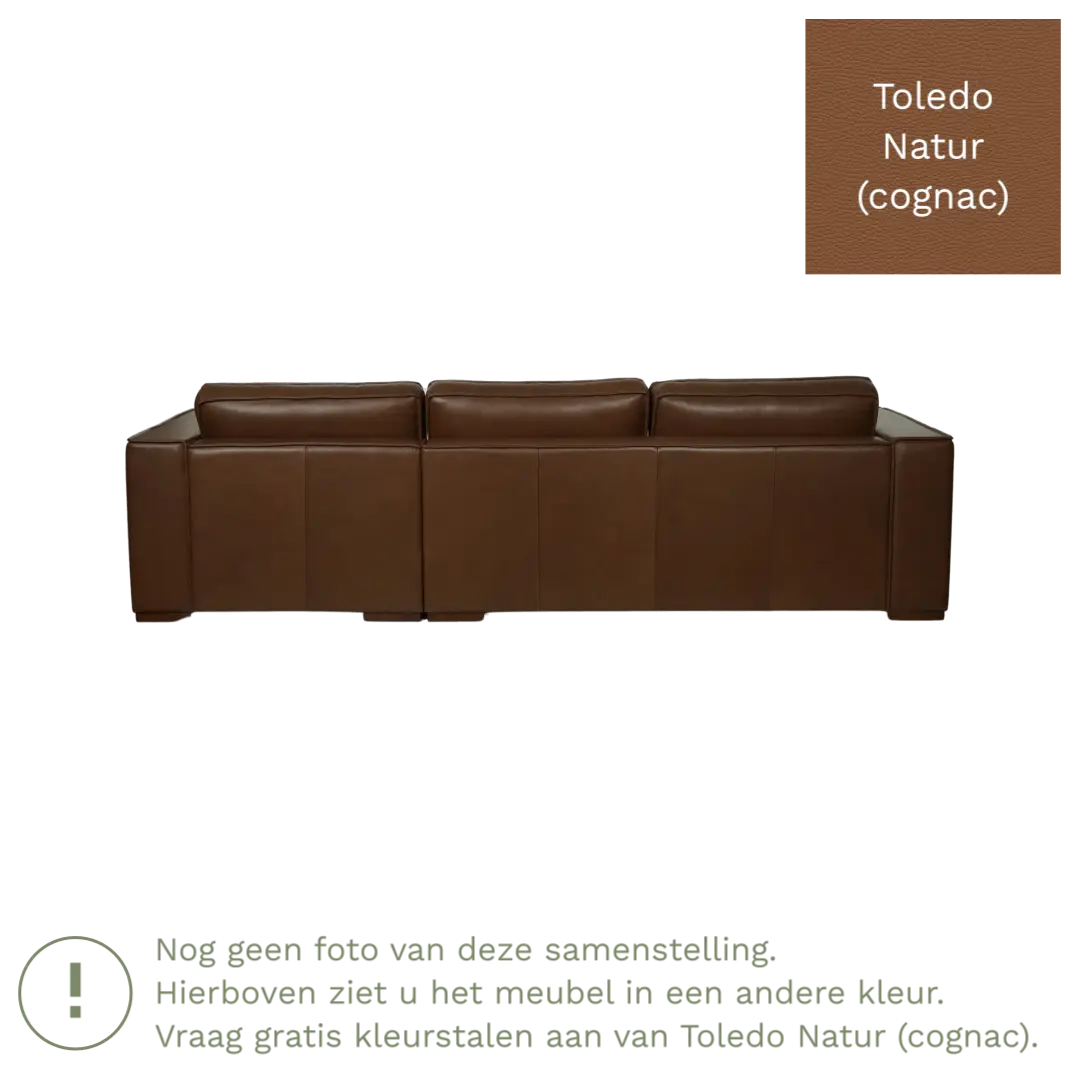 afbeelding van Leren hoekbank Fine - 3 zits arm rechts + longchair links - Toledo Natur (cognac) - Poten hout zwart