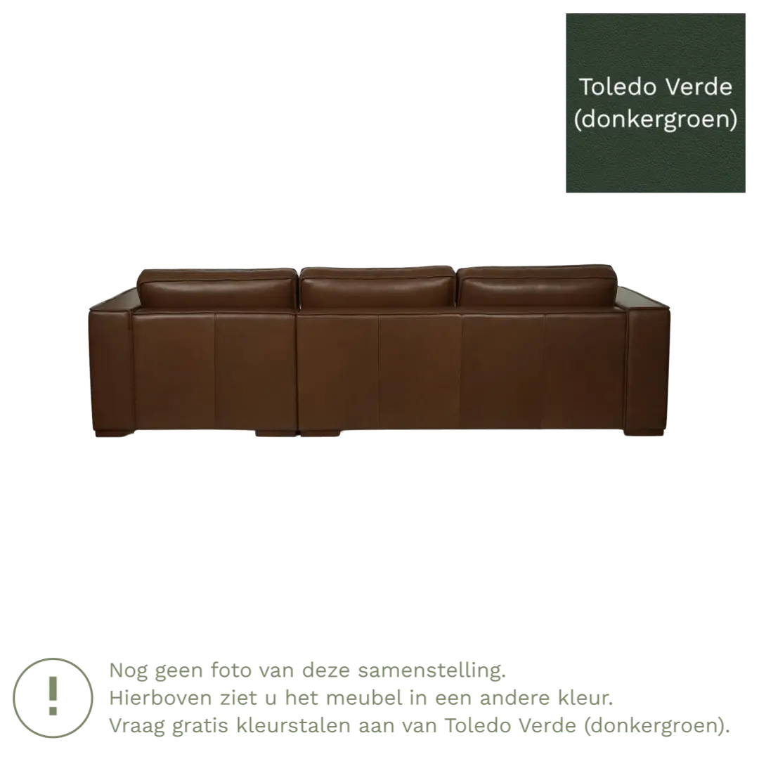 afbeelding van Leren hoekbank Fine - 3 zits arm rechts + longchair links - Toledo Verde (donkergroen) - Poten hout zwart