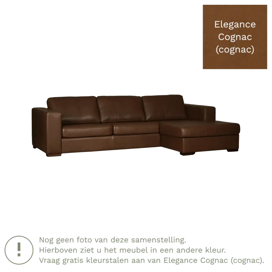 afbeelding van Leren hoekbank Flow - 3 zits arm links + longchair rechts - Elegance Cognac (cognac) - Poten hout bruin