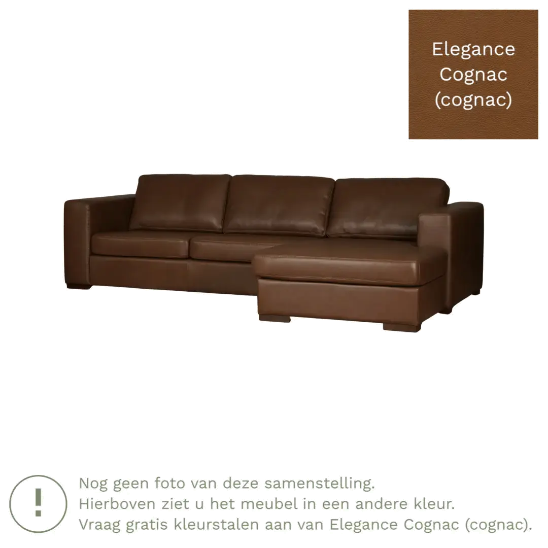 afbeelding van Leren hoekbank Flow - 3 zits arm links + longchair rechts - Elegance Cognac (cognac) - Poten hout bruin