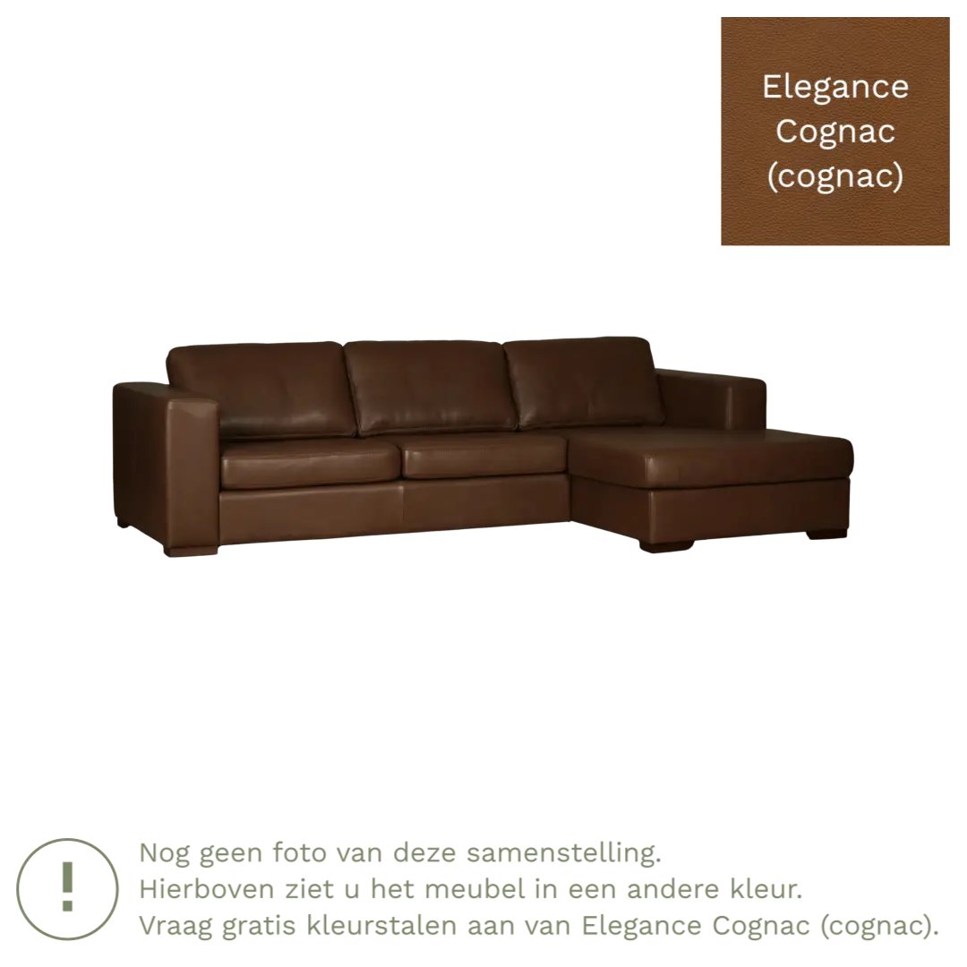 afbeelding van Leren hoekbank Flow - 3 zits arm rechts + longchair links - Elegance Cognac (cognac) - Poten hout bruin