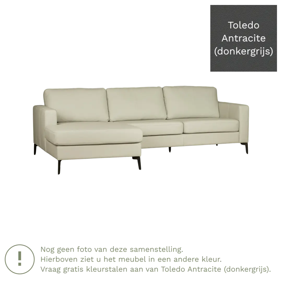 afbeelding van Leren hoekbank Match - 2.5-zits arm links + Longchair arm rechts - Toledo Antracite (donkergrijs) - Poten staal zwart