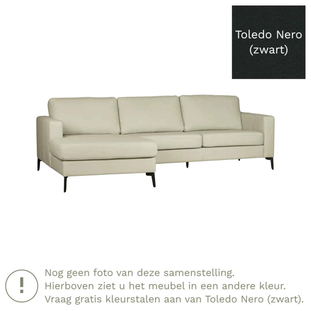 afbeelding van Leren hoekbank Match - 2.5-zits arm links + Longchair arm rechts - Toledo Nero (zwart) - Poten staal zwart