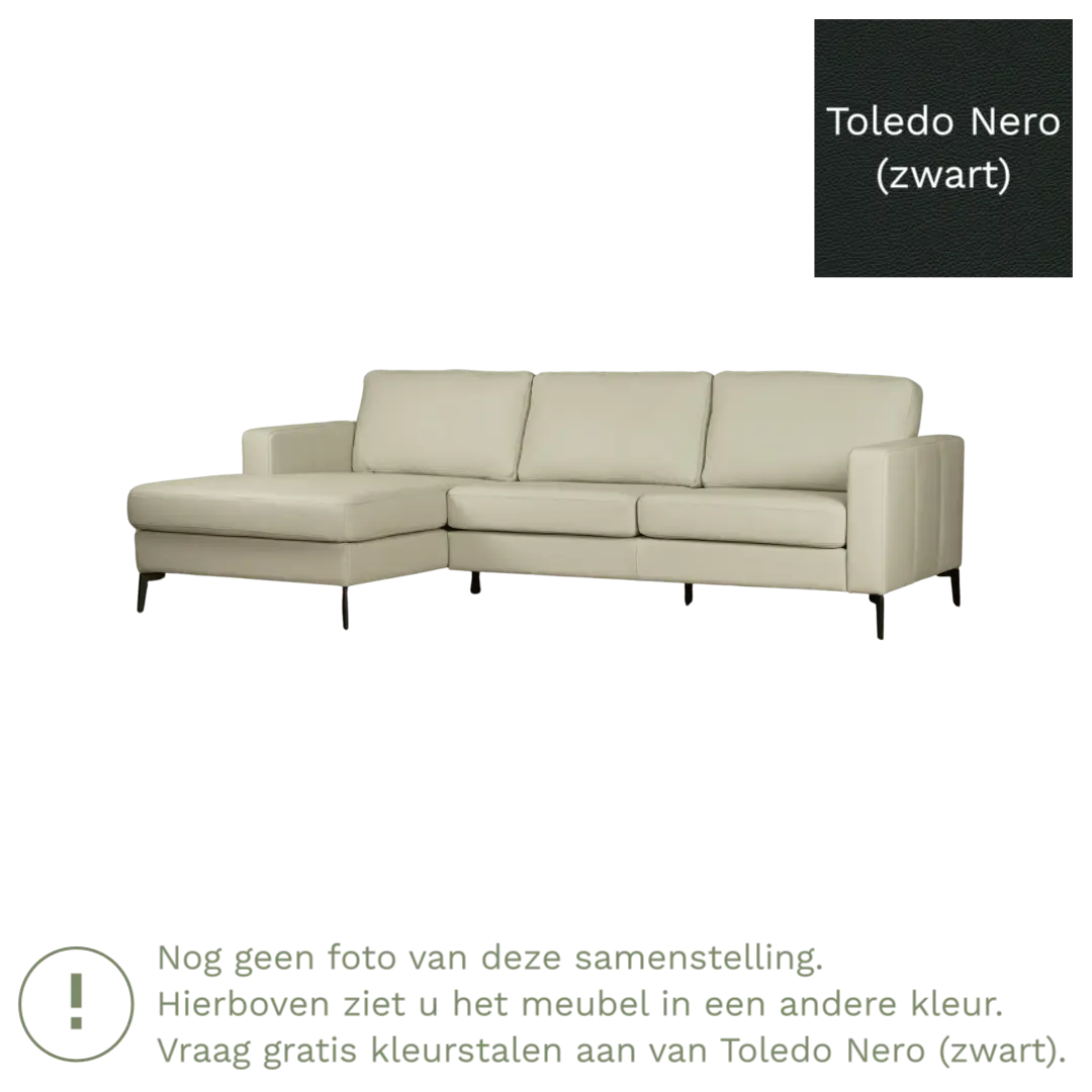 afbeelding van Leren hoekbank Match - 2.5-zits arm links + Longchair arm rechts - Toledo Nero (zwart) - Poten staal zwart