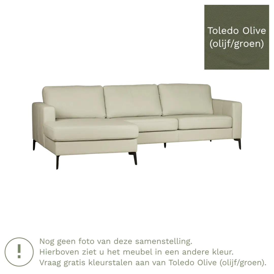 afbeelding van Leren hoekbank Match - 2.5-zits arm links + Longchair arm rechts - Toledo Olive (olijf/goen) - Poten staal zwart