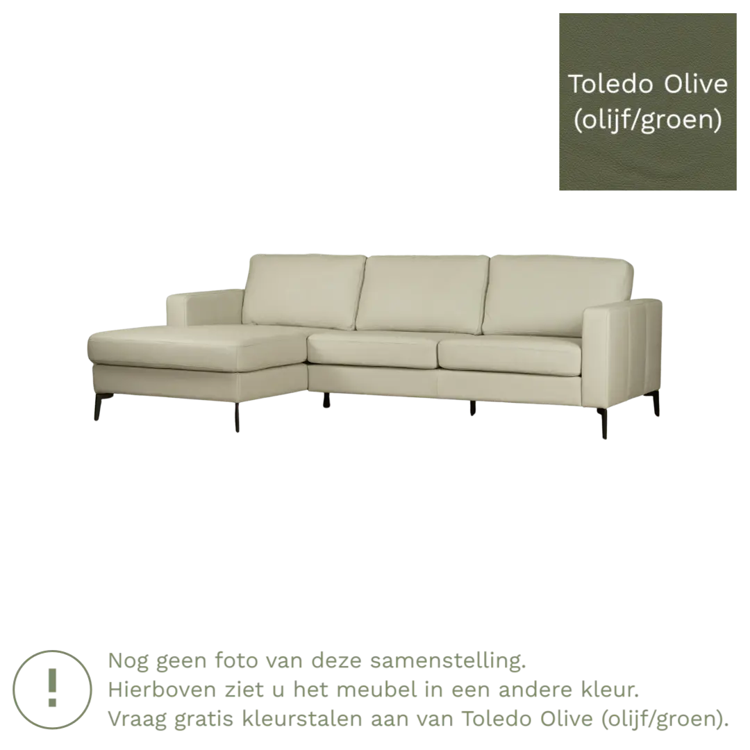 afbeelding van Leren hoekbank Match - 2.5-zits arm links + Longchair arm rechts - Toledo Olive (olijf/goen) - Poten staal zwart