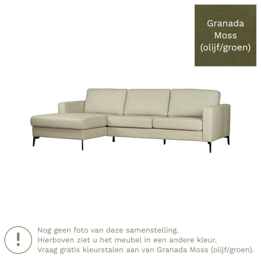 afbeelding van Leren hoekbank Match - 2.5-zits arm rechts + Longchair arm links - Granada Moss (olijf/groen) - Poten staal zwart