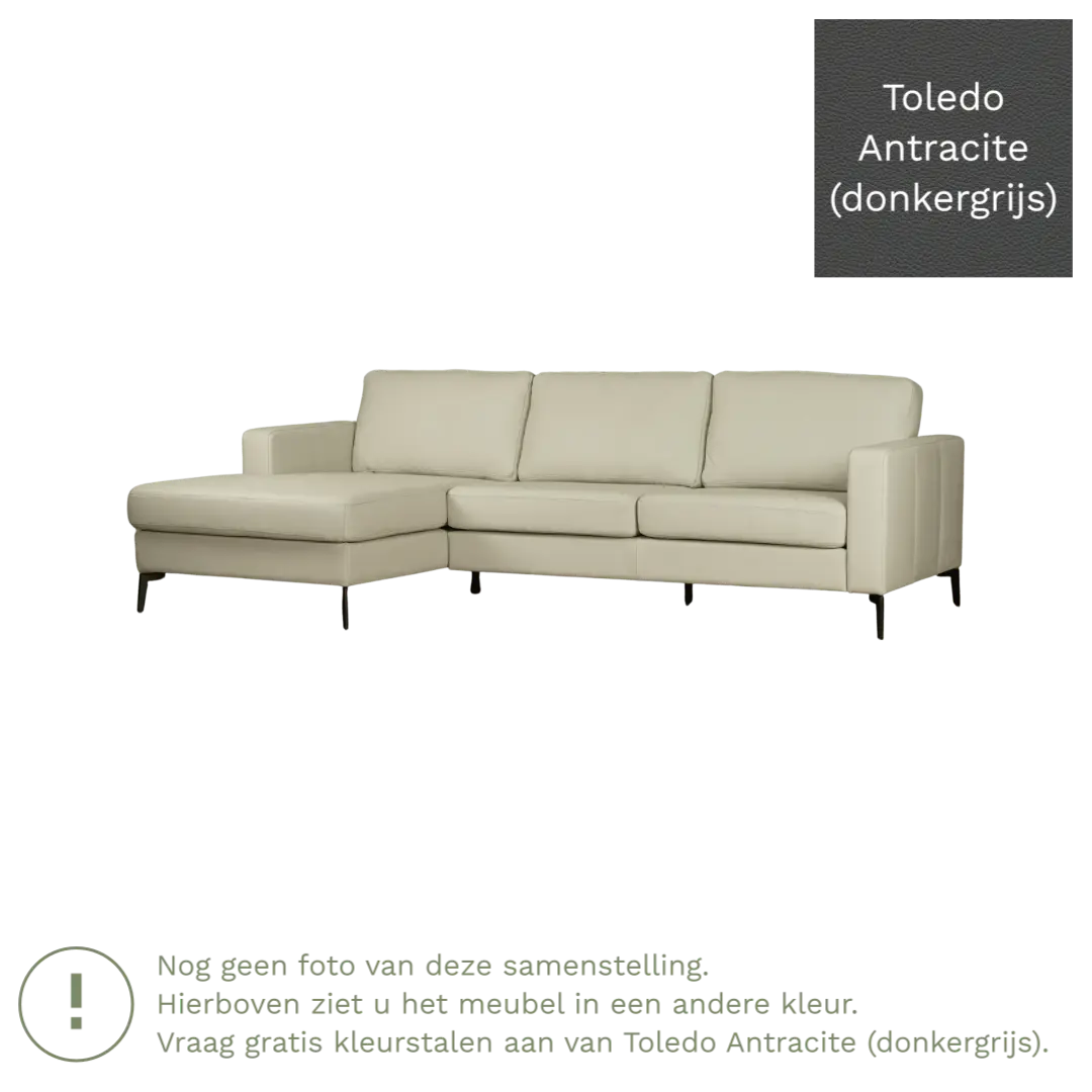 afbeelding van Leren hoekbank Match - 2.5-zits arm rechts + Longchair arm links - Toledo Antracite (donkergrijs) - Poten staal zwart