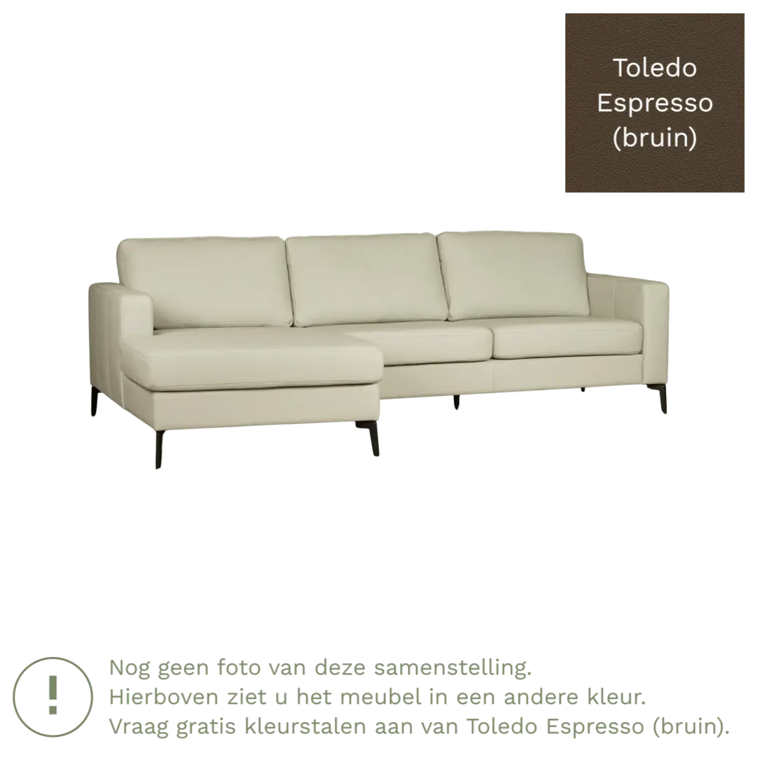 afbeelding van Leren hoekbank Match - 2.5-zits arm rechts + Longchair arm links - Toledo Espresso (bruin) - Poten staal zwart