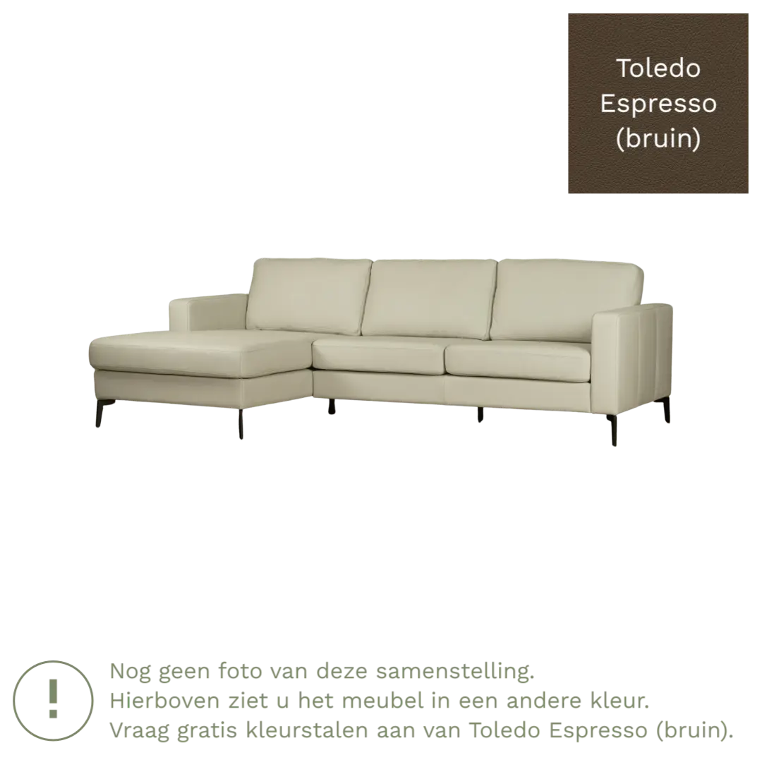 afbeelding van Leren hoekbank Match - 2.5-zits arm rechts + Longchair arm links - Toledo Espresso (bruin) - Poten staal zwart