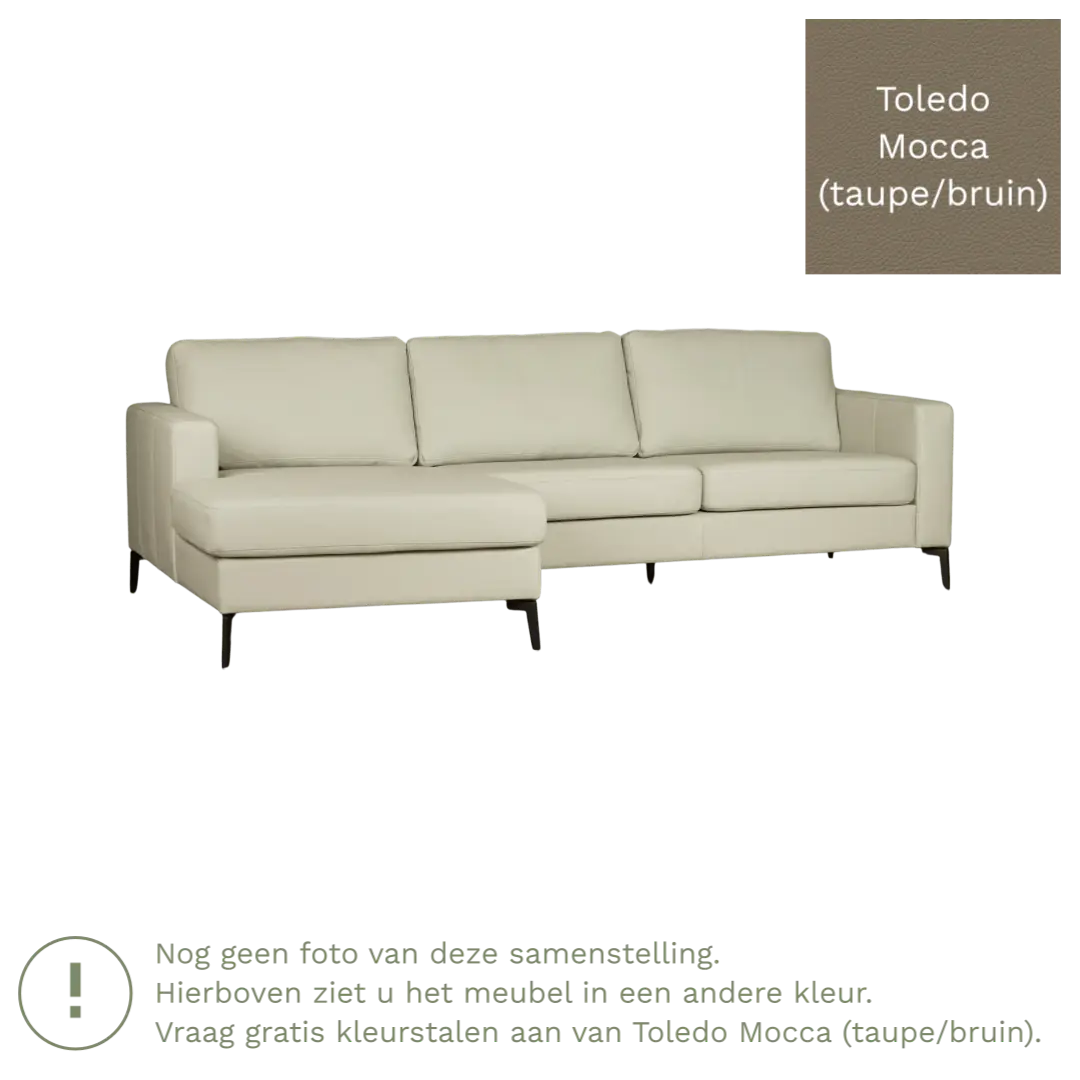 afbeelding van Leren hoekbank Match - 2.5-zits arm rechts + Longchair arm links - Toledo Mocca (taupe/bruin) - Poten staal zwart