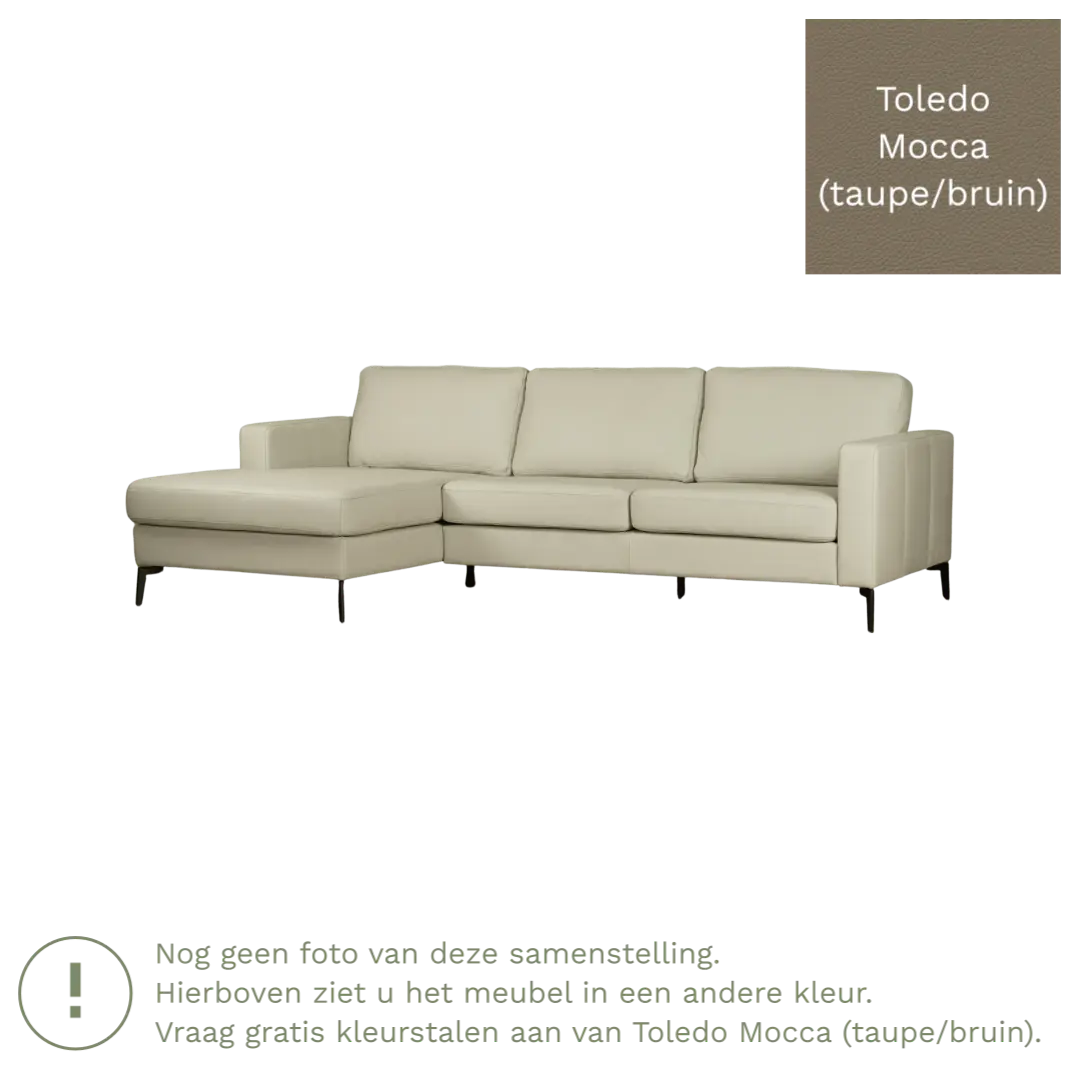 afbeelding van Leren hoekbank Match - 2.5-zits arm rechts + Longchair arm links - Toledo Mocca (taupe/bruin) - Poten staal zwart