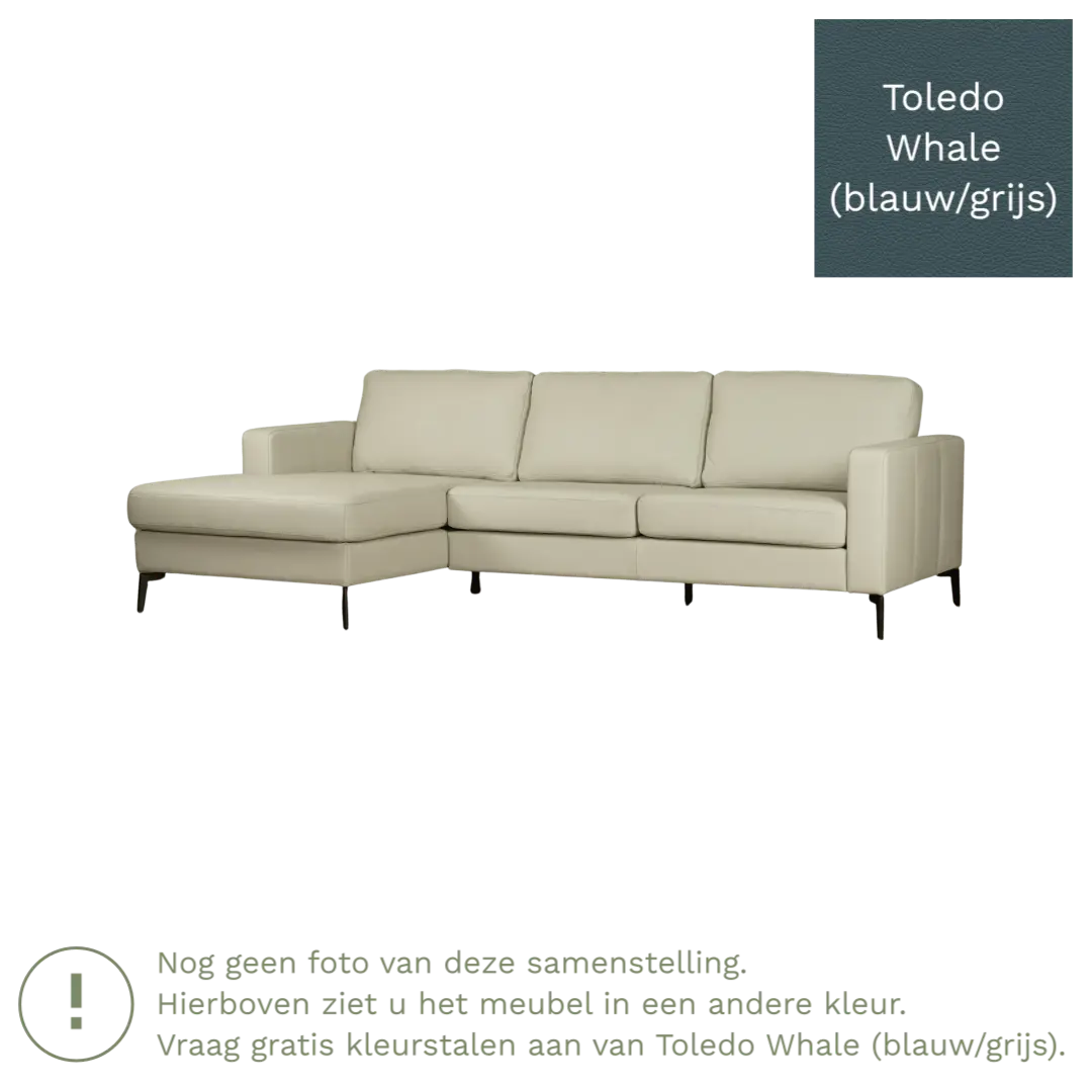afbeelding van Leren hoekbank Match - 2.5-zits arm rechts + Longchair arm links - Toledo Whale (blauw/grijs) - Poten staal zwart