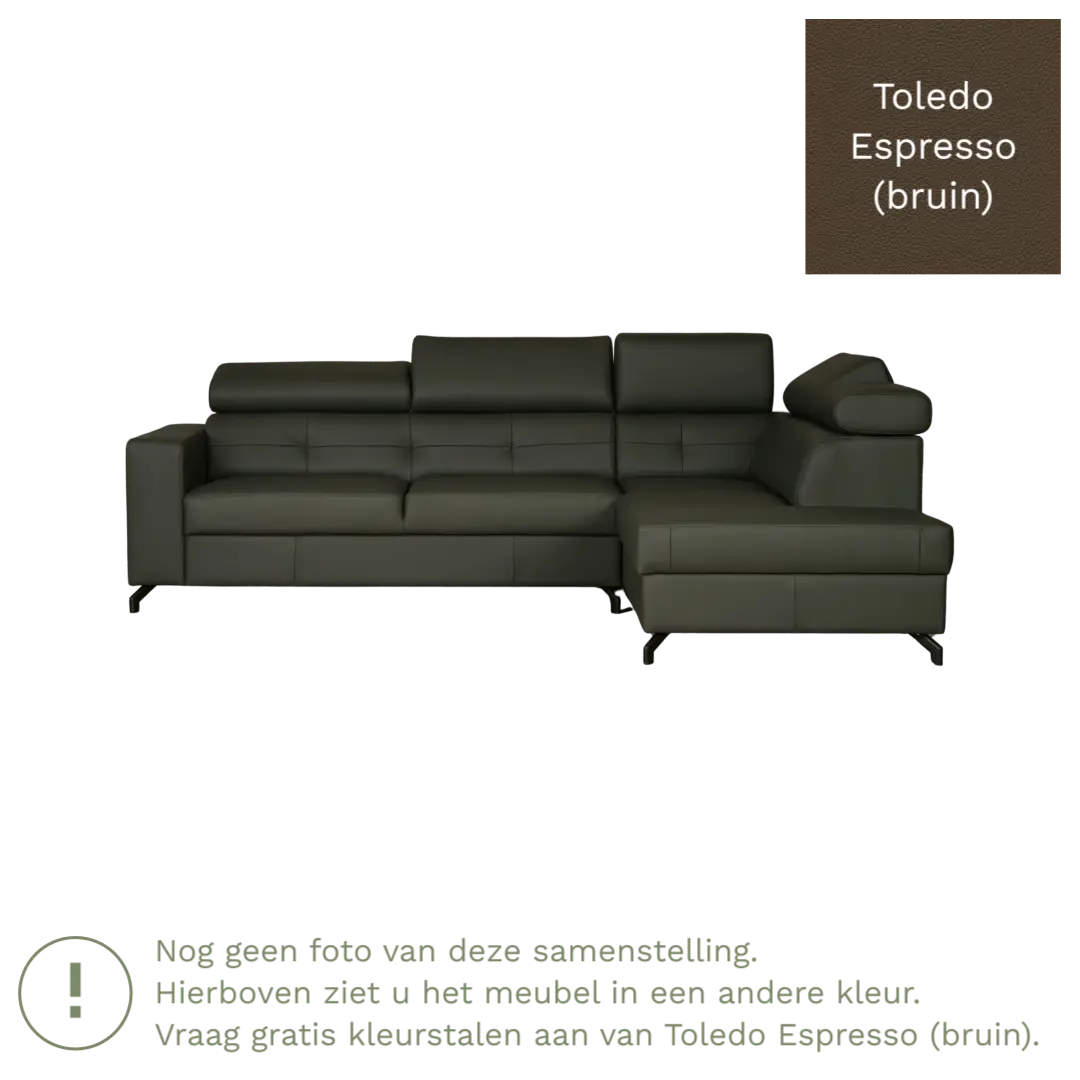 afbeelding van Leren hoekbank Nova - 2.5-zits arm links + Longchair arm rechts - Toledo Espresso (bruin) - Poten staal zwart