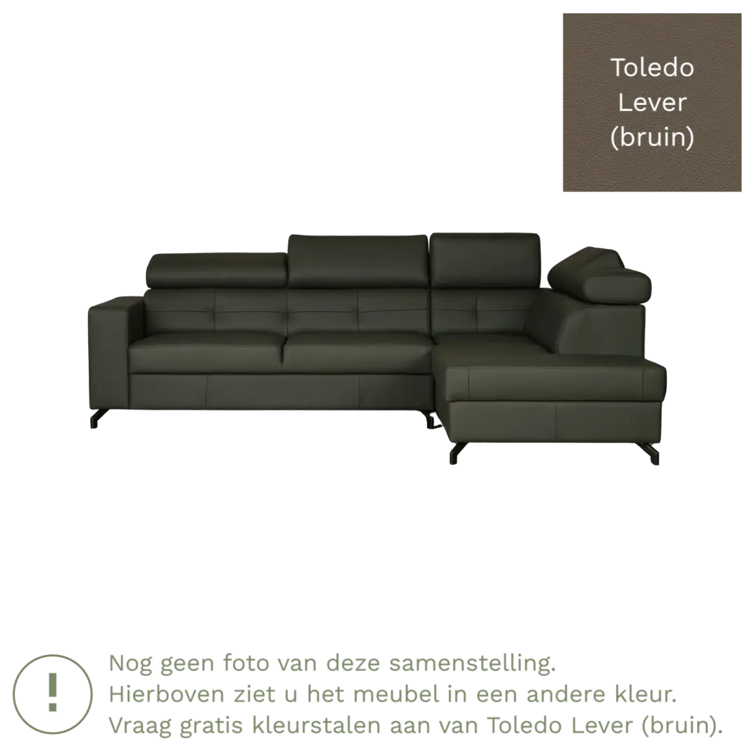 afbeelding van Leren hoekbank Nova - 2.5-zits arm links + Longchair arm rechts - Toledo Lever (bruin) - Poten staal zwart