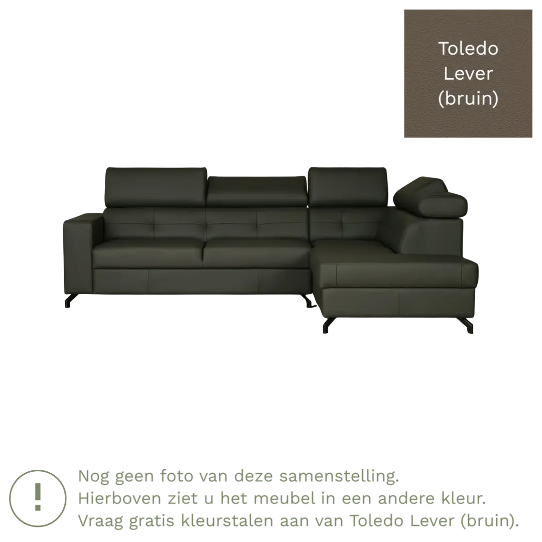 afbeelding van Leren hoekbank Nova - 2.5-zits arm links + Longchair arm rechts - Toledo Lever (bruin) - Poten staal zwart