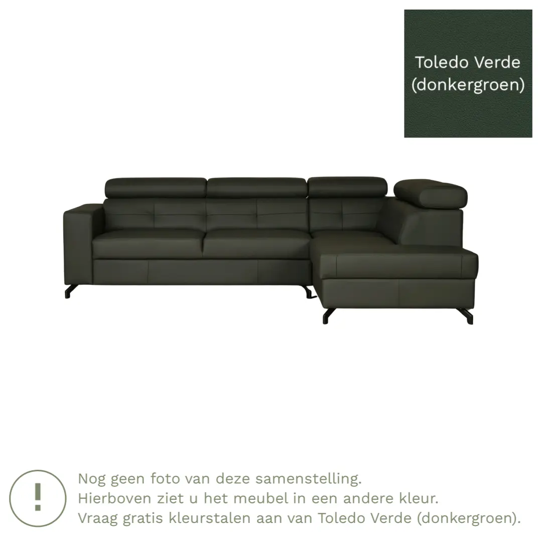 afbeelding van Leren hoekbank Nova - 2.5-zits arm links + Longchair arm rechts - Toledo Verde (donkergroen) - Poten staal zwart