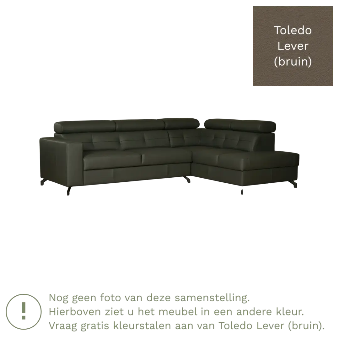 afbeelding van Leren hoekbank Nova - 2.5-zits arm rechts + Longchair arm links - Toledo Lever (bruin) - Poten staal zwart