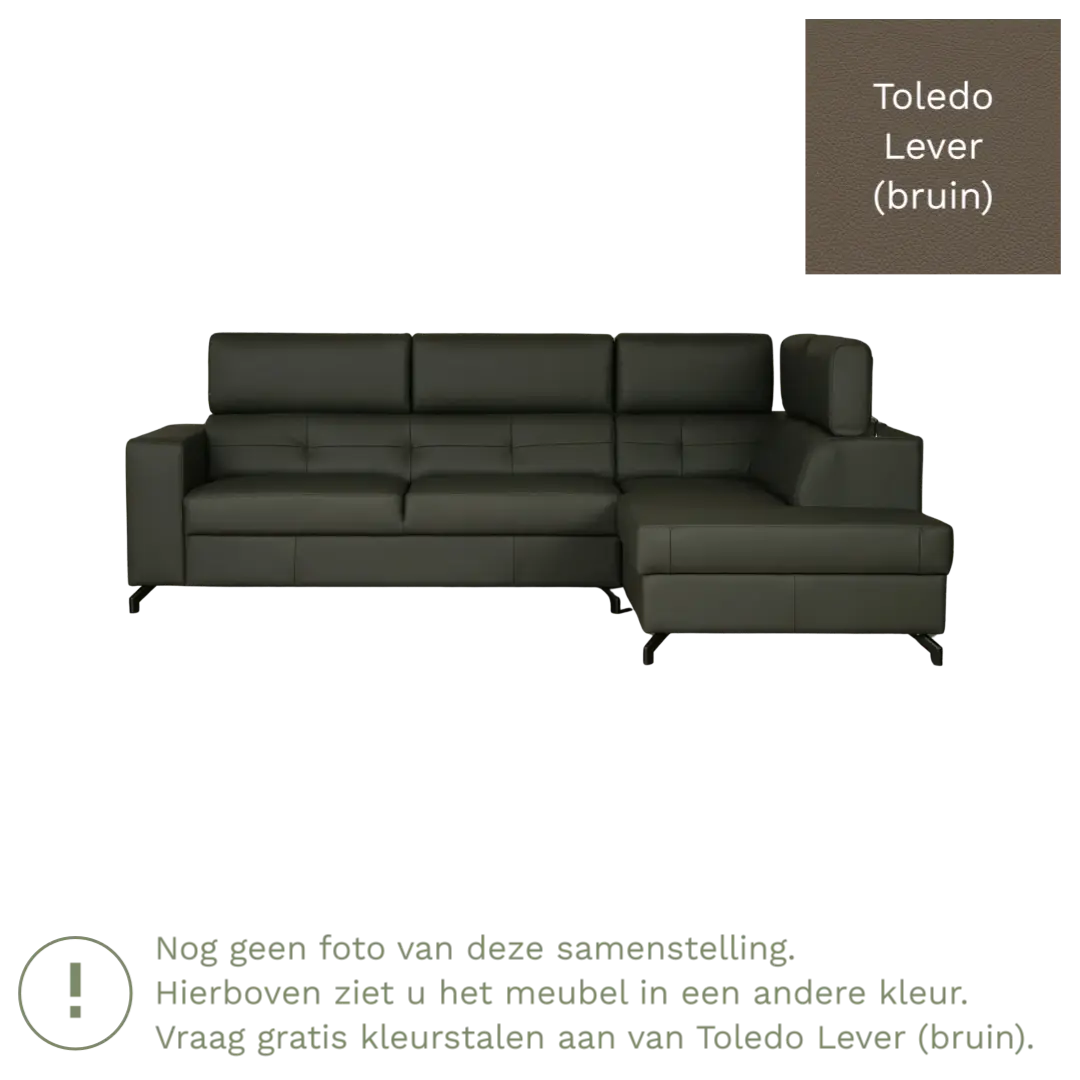 afbeelding van Leren hoekbank Nova - 2.5-zits arm rechts + Longchair arm links - Toledo Lever (bruin) - Poten staal zwart