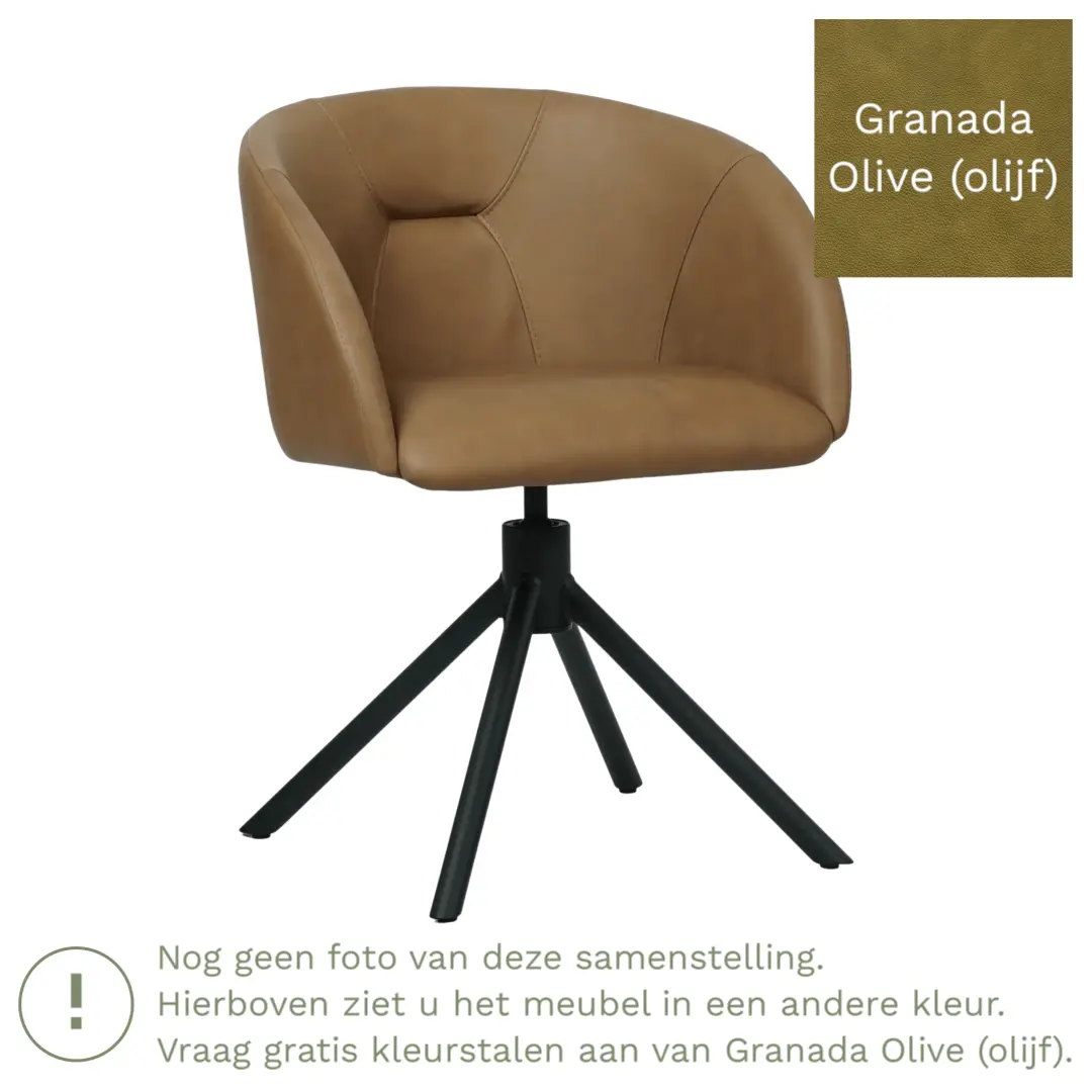 afbeelding van Leren draaibare eetkamerstoel Charm- Granada Olive (olijf) - Spinpoot staal rond zwart